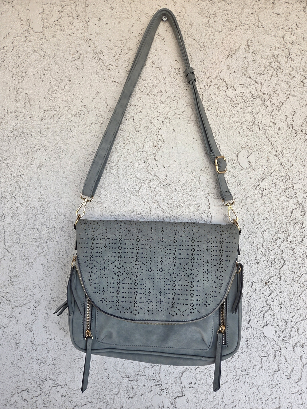 Women's Perforated Flap Crossbody Satchel Bag
